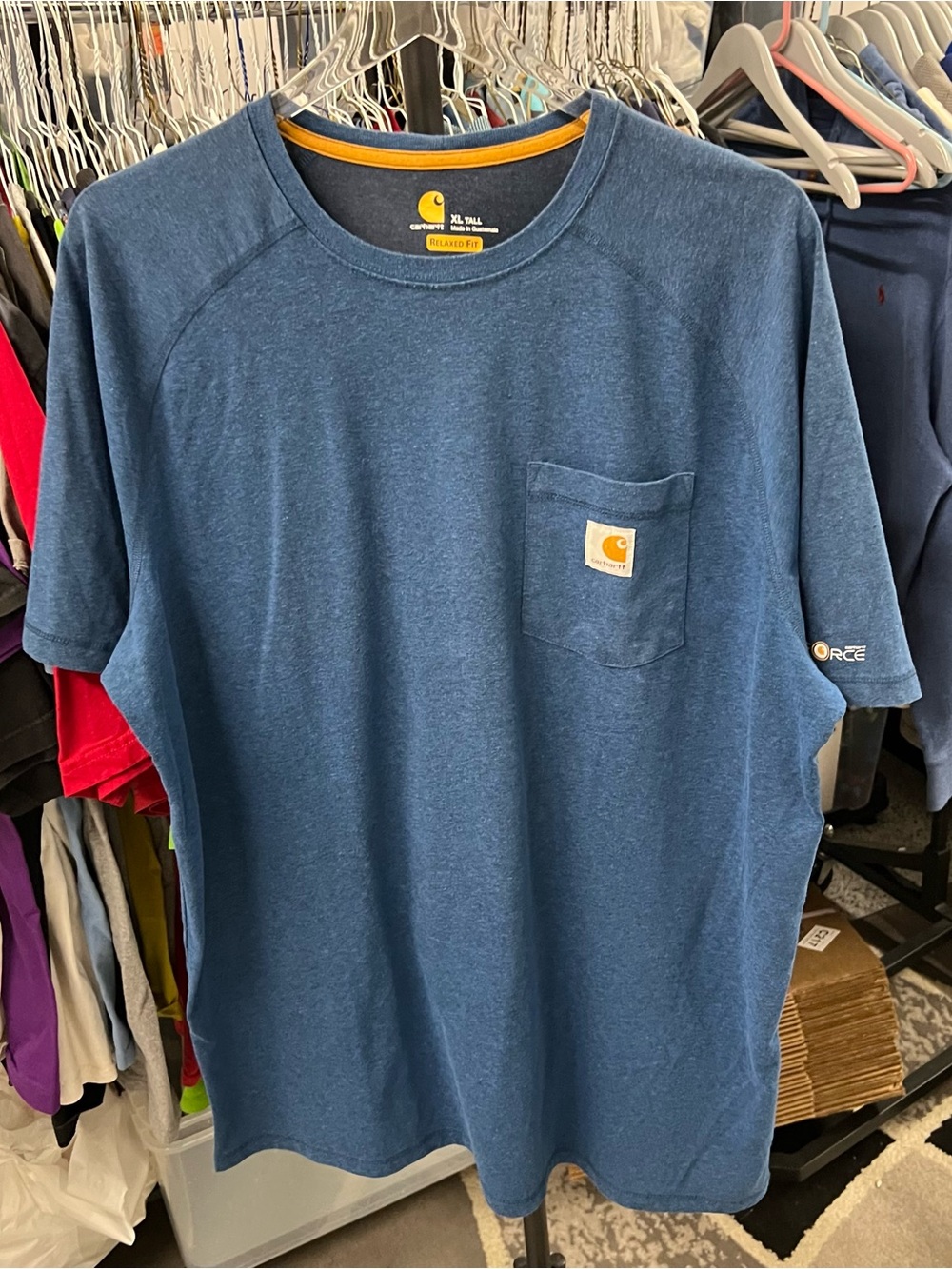 Carhartt Force Blue Cotton Relaxed Fit Pocket Logo T-Shirt Men Size XLT Tall